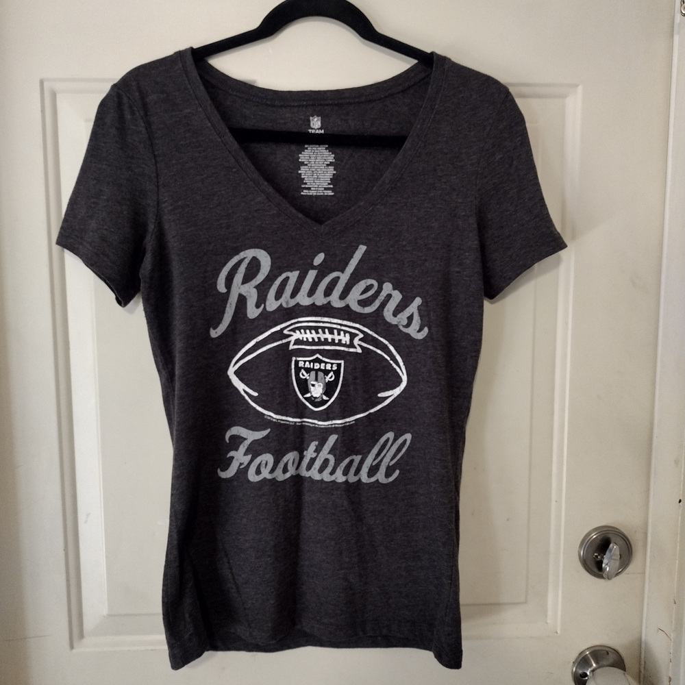 Team Apparel Women's Black V-Neck Distressed Look Raiders T-Shirt